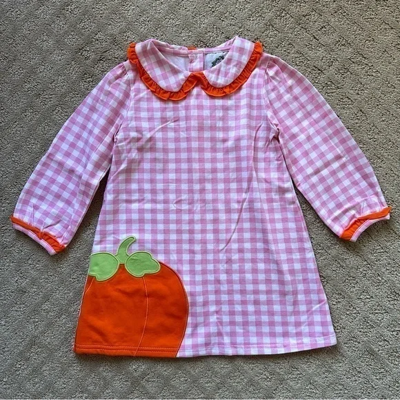 NFS. Cecil and Lou pink gingham orange pumpkin long sleeve dress size 2T - Picture 1 of 1